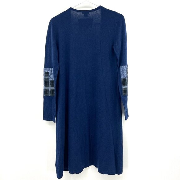 Sundance Unseen Beauty Navy Blue Elbow Patch Merino Wool Duster Cardigan XS - Picture 5 of 5